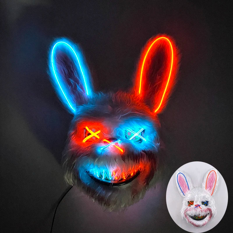 Halloween Light Up Horror Animal Mask LED Luminous Bloody Bear Mask Flashing Neon Cosplay Scary Masquerade Party Mask Supplies