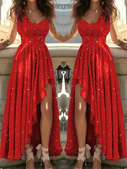 fachgo | Women Evening Dresses Sexy Elegant Red Cocktail Party Chic Gala Graduation Luxury Formal Occasion Bridesmaid Gown Dress Clothes