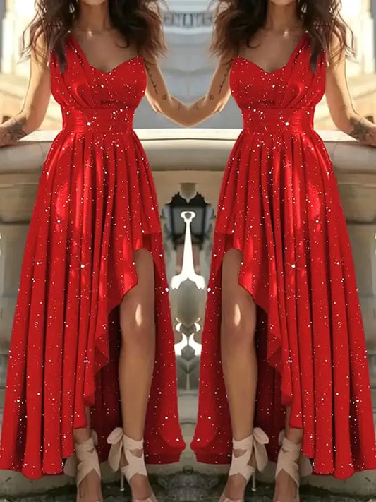 fachgo | Women Evening Dresses Sexy Elegant Red Cocktail Party Chic Gala Graduation Luxury Formal Occasion Bridesmaid Gown Dress Clothes