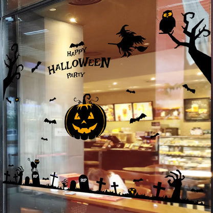 Halloween Static Window Clings PVC Ghost Pumpkin Spider Bat Window Stickers Removable Glass Decals Home Party Window Decor