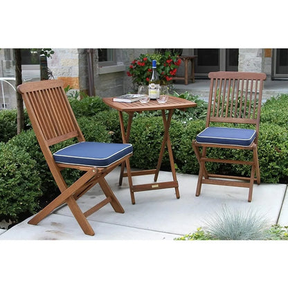 fachgo | Square Foldable Bistro Patio Furniture Set - 3-Piece Eucalyptus Wood Outdoor Set with Table and 2 Cushioned Chairs, Ideal for Ou
