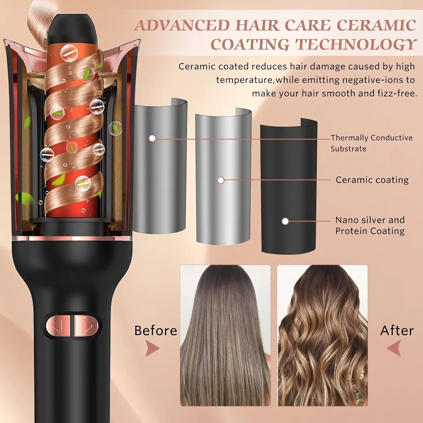 fachgo | Automatic Hair Curler Auto Hair Curling Iron Ceramic Rotating Air Curler Air Spin Wand Styler Curl Machine Magic Hair Curler