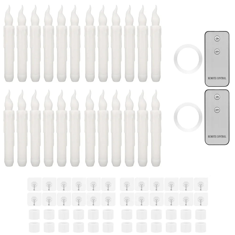 Pack of 12/24pcs LED Floating Taper Candles with Remote Flameless Flickering Hanging Candle Light for Home Christmas Party Decor