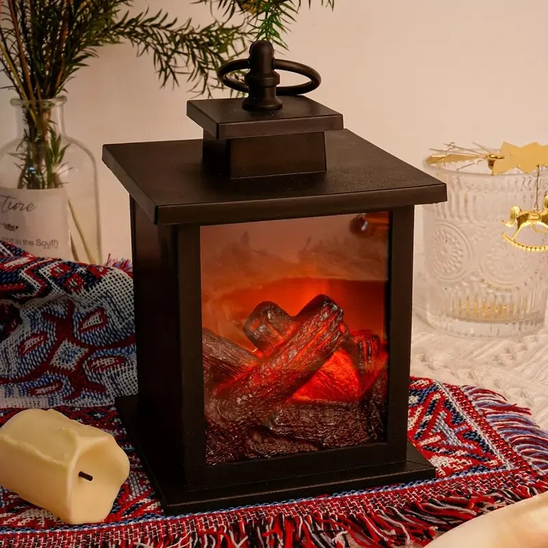 Realistic Flame LED Fireplace Log Lamp Battery and USB Operated Flameless Faux Fire Decor for Home Christmas Halloween Table