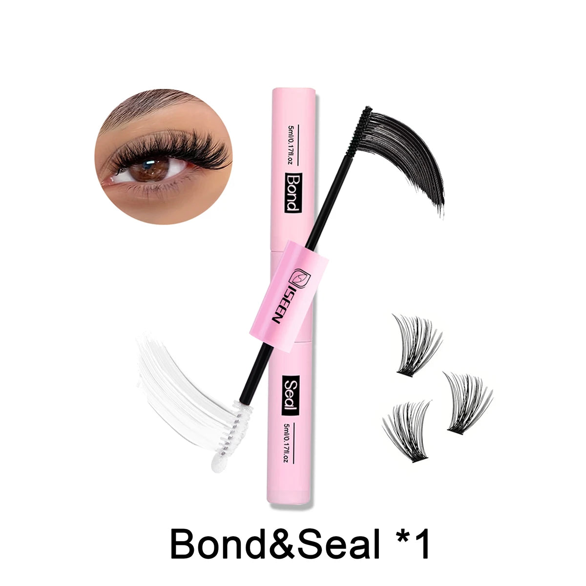 ISEEN Lash Bond and Seal 10ml for Lash Clusters Super Hold Long-Lasting Non-Irritating Eyelash Glue for DIY at Home