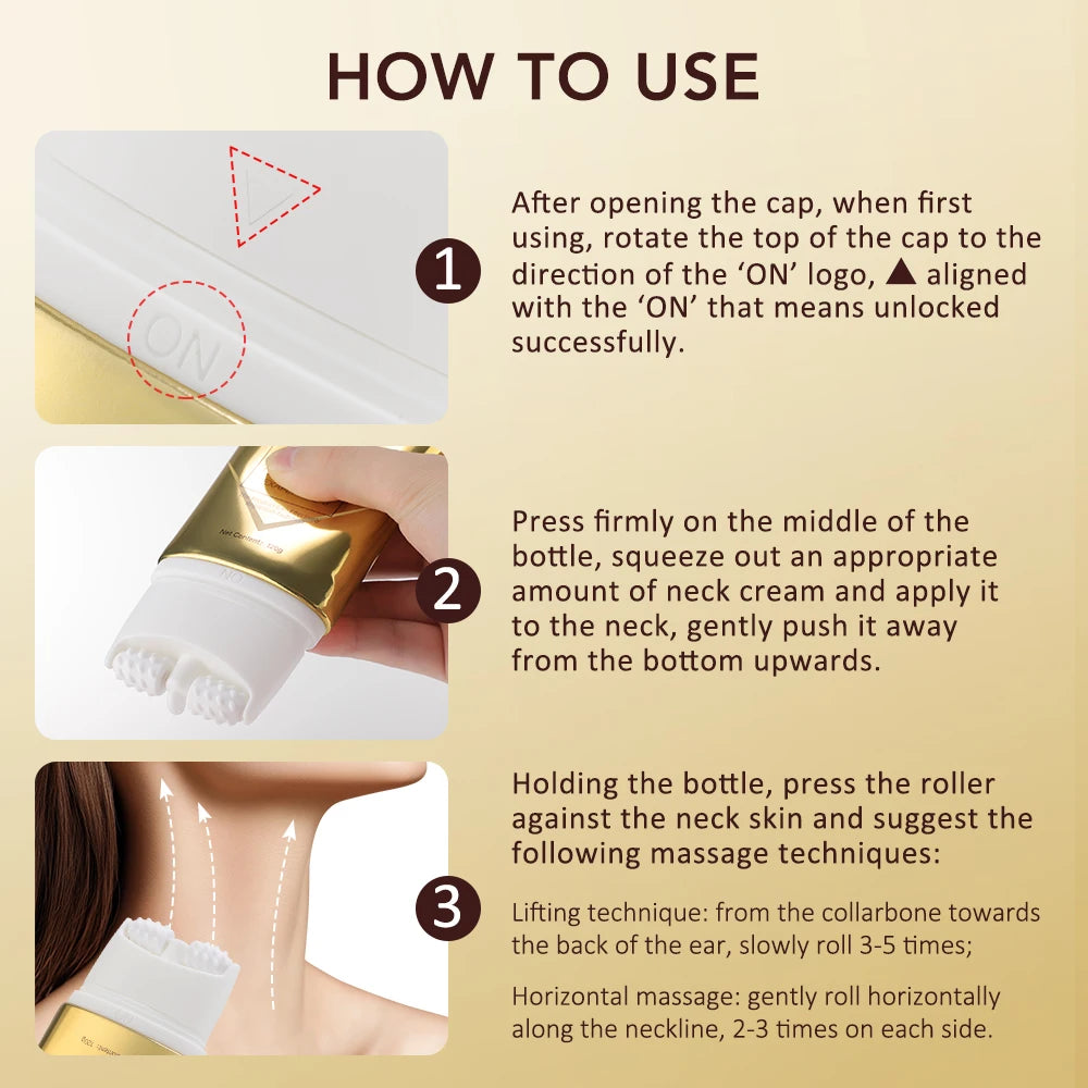 fachgo | ﻿ 120g Neck Firming Roller Cream Moisturizing Lifting Brighten Skin Fades Fine Lines Reduce Double Chin Massage Firm Neck Cream