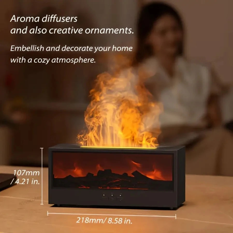 Simulated Fireplace Humidifier, Simulated 3D Flame Aroma Diffuser, with Timed Remote Control of Light Aroma Diffuser