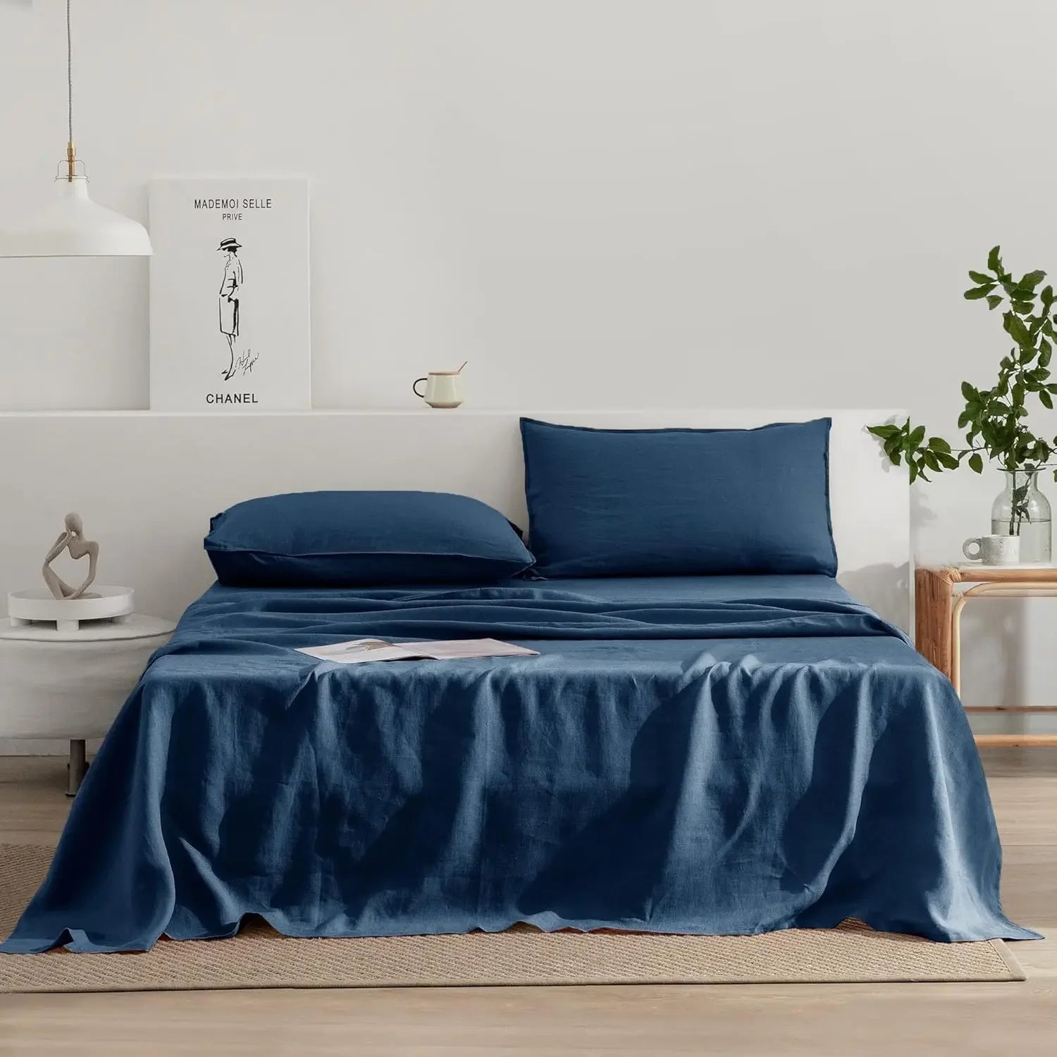 fachgo | Linen Sheets Set,100% French Stone Washed Pure Linen Bed Sheets, 3 Pieces (1 Flat Sheet, 2 Pillowcase) Suitable for Hot Sleepers
