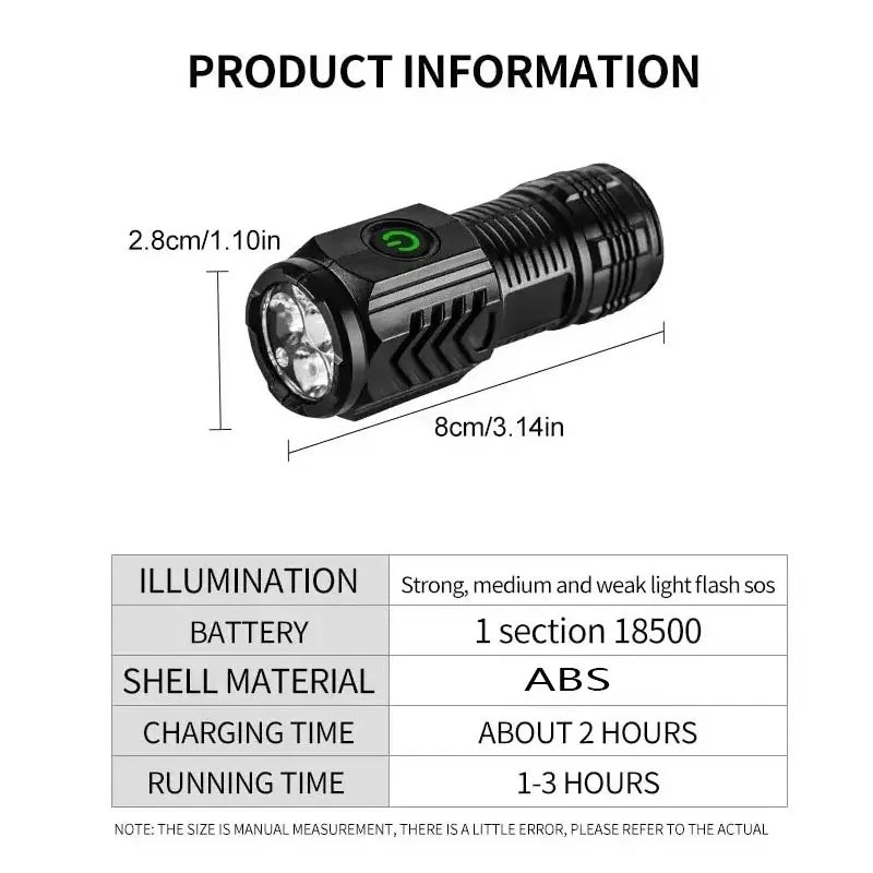 fachgo | 1/2PCS/A Set Portable Super Bright Mini Flashlight Night Walking, Rechargeable Waterproof Emergency Spotlight Outdoor Torch