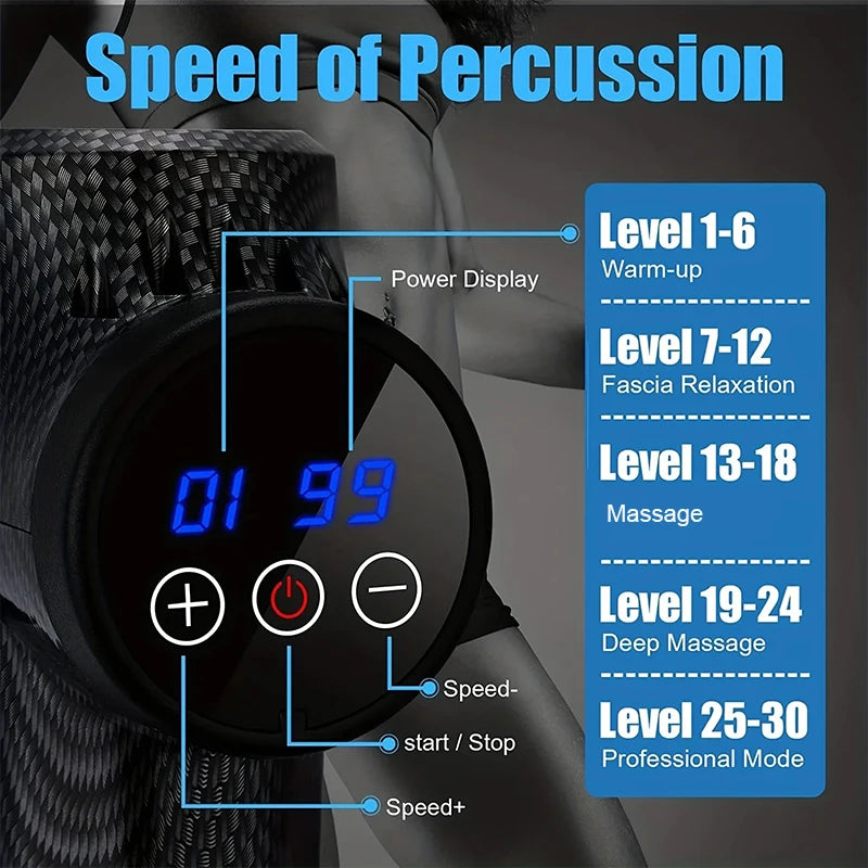 fachgo | Professional Massage Gun Massage Gun LCD Digital Display with 99 Levels for Adjusting the Body Arms Legs Back Deep Massage