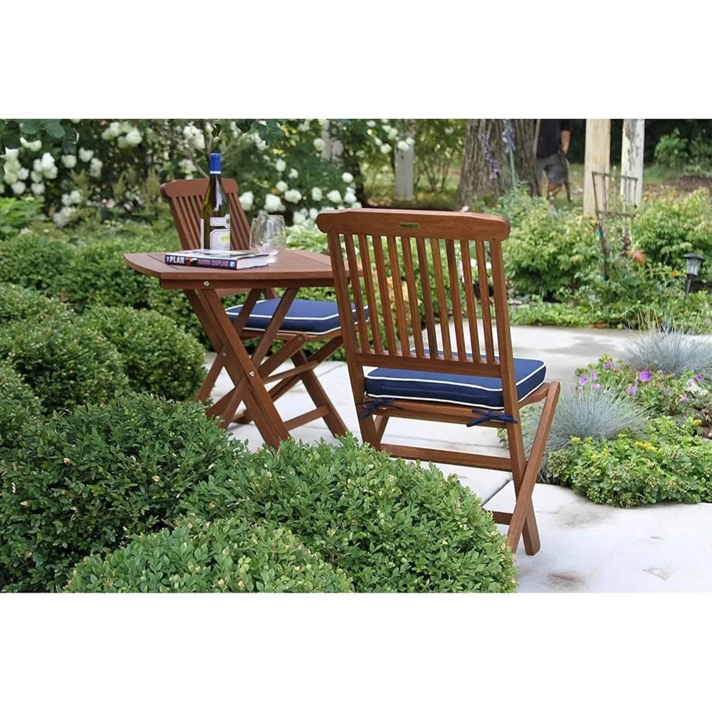 fachgo | Square Foldable Bistro Patio Furniture Set - 3-Piece Eucalyptus Wood Outdoor Set with Table and 2 Cushioned Chairs, Ideal for Ou