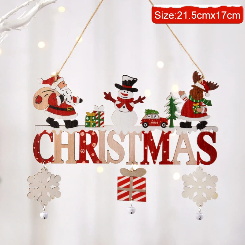 fachgo | Christmas Wooden Decorations Wall Porch Letter Pendant Snowman Hang Up Creative Decorative Crafts