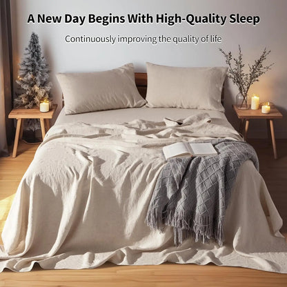 fachgo | Linen Sheets Set,100% French Stone Washed Pure Linen Bed Sheets, 3 Pieces (1 Flat Sheet, 2 Pillowcase) Suitable for Hot Sleepers