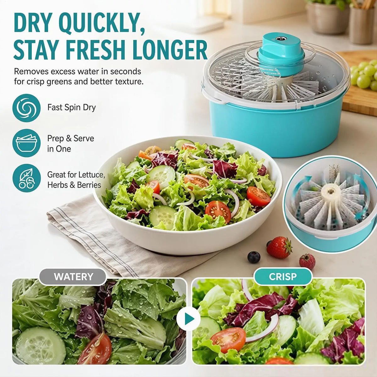 2-in-1 Electric Fruit & Vegetable Washer and Salad Spinner
