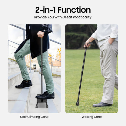 fachgo | Adjustable Walking Stick with 4 Feet, Walking Assist Cane with 4-Legged Base, Stair Lift Aid for Seniors
