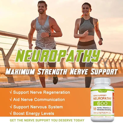 fachgo | Neuropathy Support Supplement 600mg - Antioxidant, Promotes Nerve Health, Cellular Energy, Metabolism and Anti-aging, Non-GMO