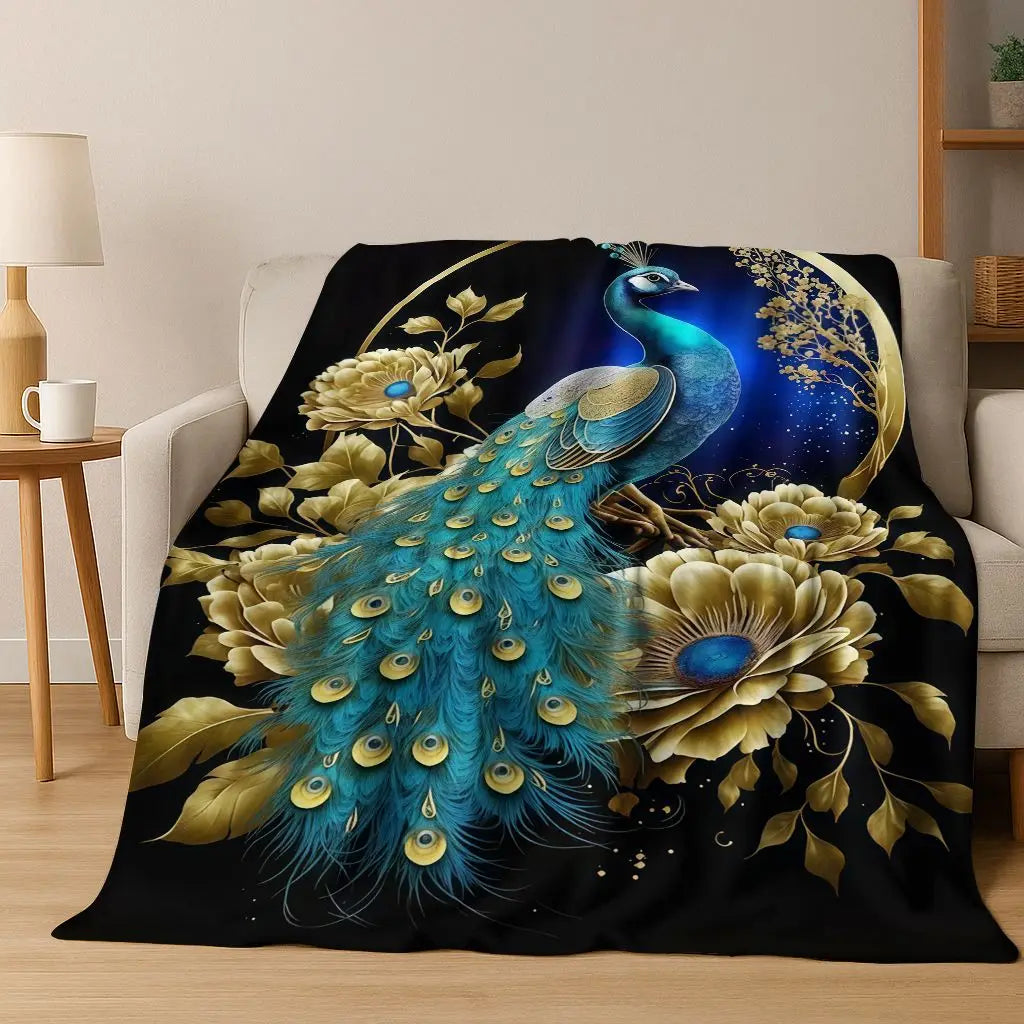 3D Colorful Peacock Romantic Birds Dream Flannel Blanket,Cozy Soft Throw Blanket for Home Bedroom Bed Sofa Picnic Cover Gift Kid