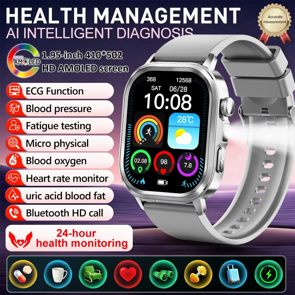 fachgo | New Accurate Blood Pressure Smart Watch Uric Acid ECG+PPG Blood Oxygen Body Analysis Body Fat LED Flashlight smart watches 2025