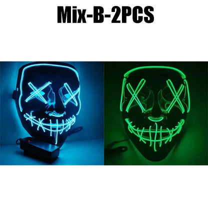 Cosplay Halloween Costume LED Light Up Scary Mask Halloween Mask Face for Man Kids Techwear Mask Lace Face Mask Party Decoration
