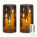 B89B-Flameless Taper Short Candles 3 In 1 Design With 10 Key Remote Control And Timer, 3" X 6" Grey Pillar Flickering Warm Light
