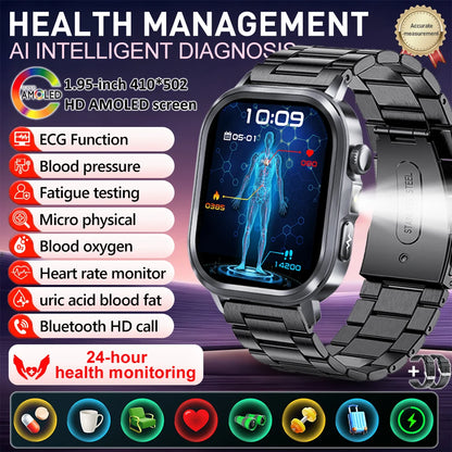 fachgo | New Accurate Blood Pressure Smart Watch Uric Acid ECG+PPG Blood Oxygen Body Analysis Body Fat LED Flashlight smart watches 2025