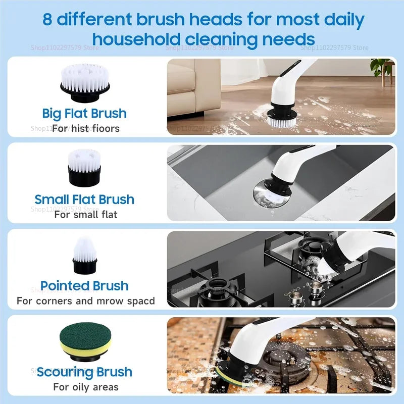 fachgo | 9 in 1 Electric Spin Scrubber Cordless Cleaning Brush Shower Scrubber Adjustable Extension Handle Waterproof For Tub Tile Floor