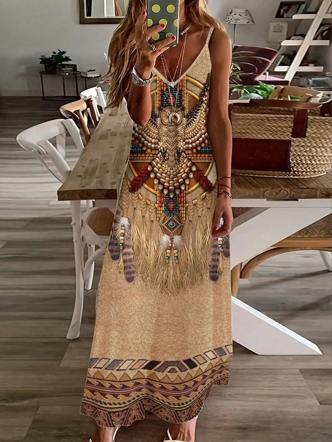 fachgo | Women's Fashion Western Ethnic Print Casual Suspender Dress
