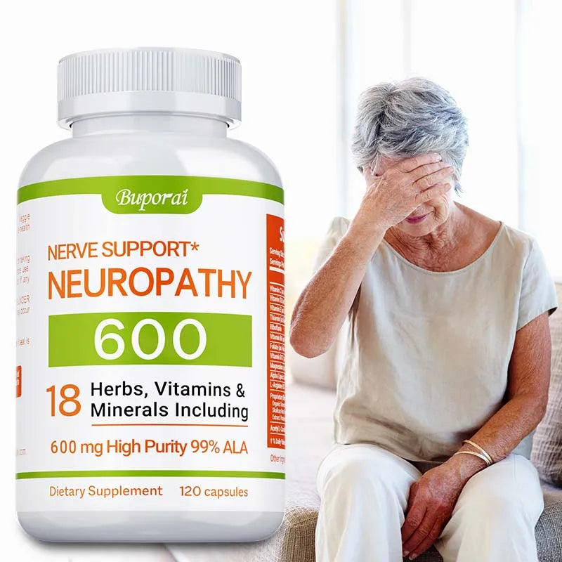 fachgo | Neuropathy Support Supplement 600mg - Antioxidant, Promotes Nerve Health, Cellular Energy, Metabolism and Anti-aging, Non-GMO