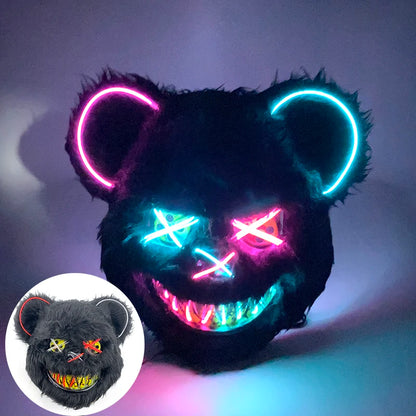 Halloween Light Up Horror Animal Mask LED Luminous Bloody Bear Mask Flashing Neon Cosplay Scary Masquerade Party Mask Supplies