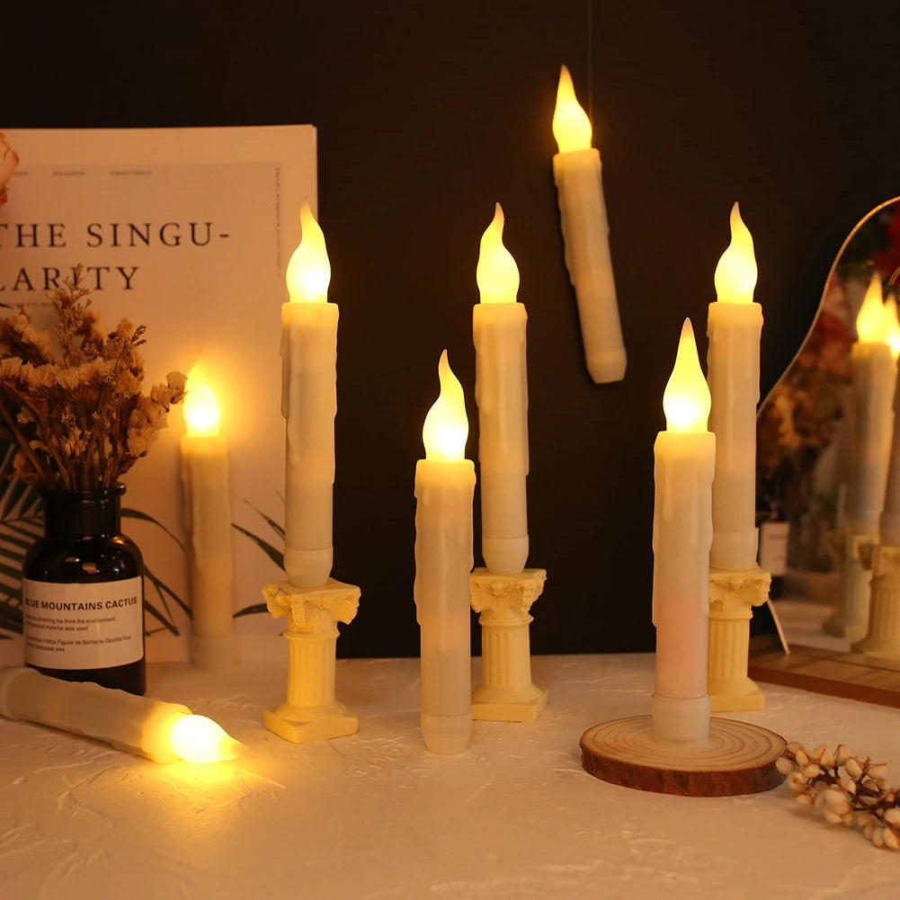 Pack of 12/24pcs LED Floating Taper Candles with Remote Flameless Flickering Hanging Candle Light for Home Christmas Party Decor