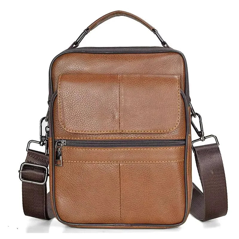 fachgo | Men's Natural Leather Handbag For Tablet Male Genuine Leather Shoulder Bag Small Men Travel Messenger Crossbody Bags Tote