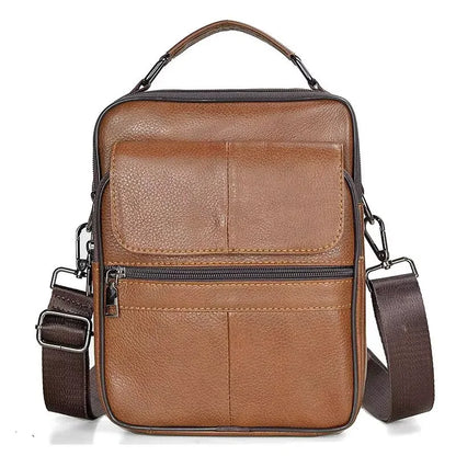 fachgo | Men's Natural Leather Handbag For Tablet Male Genuine Leather Shoulder Bag Small Men Travel Messenger Crossbody Bags Tote
