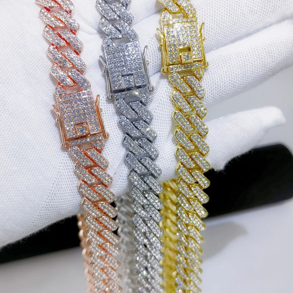 fachgo | Fashion Men Cuban Link Iced Out Necklace 14MM width Rhinestones Chain Rapper CZ Cuban Chain Necklace Hip Hop Birthday Jewelry