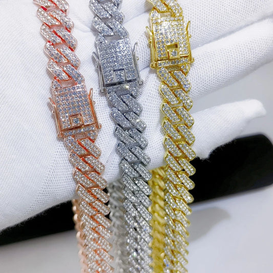 fachgo | Fashion Men Cuban Link Iced Out Necklace 14MM width Rhinestones Chain Rapper CZ Cuban Chain Necklace Hip Hop Birthday Jewelry