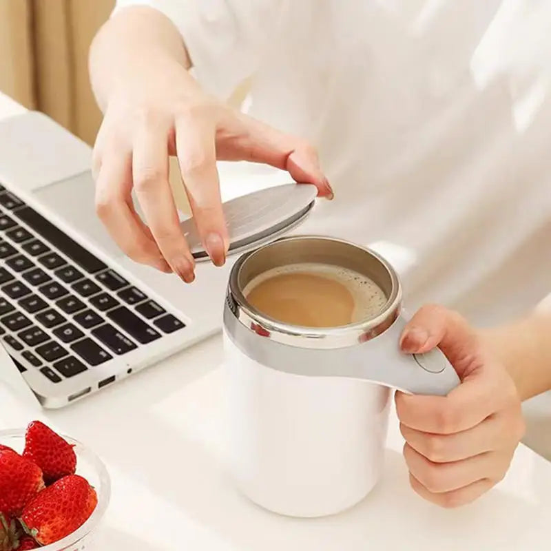 fachgo | Portable Coffee Electric Stirring mug Large Capacity Automatic Blender Cup Stainless Steel Rotating Magnetic home Drinking Tool