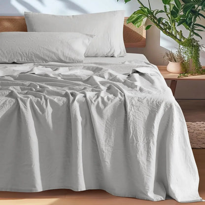 fachgo | Linen Sheets Set,100% French Stone Washed Pure Linen Bed Sheets, 3 Pieces (1 Flat Sheet, 2 Pillowcase) Suitable for Hot Sleepers
