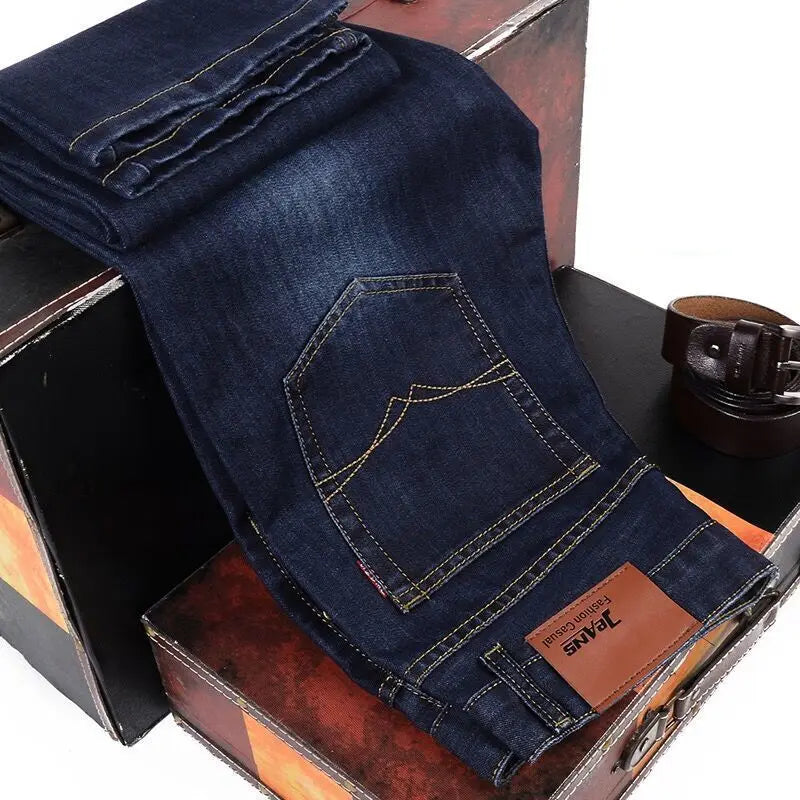 fachgo | 2025 Men NEW Men's Fashion Business Jeans Classic Style Casual Stretch Slim Jean Pants Male Brand Denim Trousers Black Blue Mens
