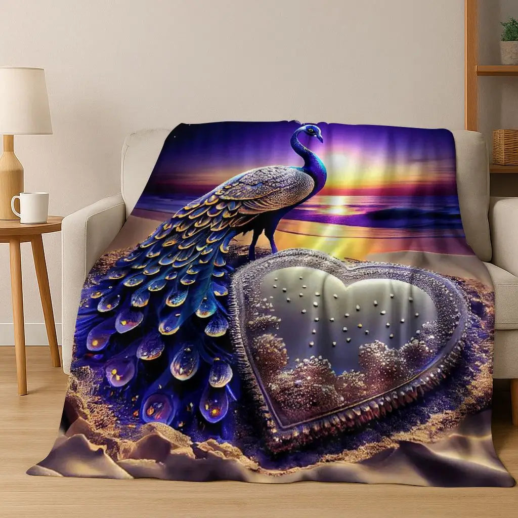 3D Colorful Peacock Romantic Birds Dream Flannel Blanket,Cozy Soft Throw Blanket for Home Bedroom Bed Sofa Picnic Cover Gift Kid