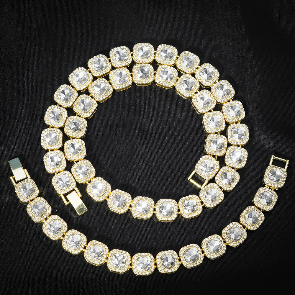 fachgo | Luxury Paved Crystal Heart 13mm Cuban Link Chain Necklace for Women Hip Hop Iced Out Round Square Tennis Chain Bracelet Jewelry