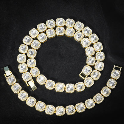 fachgo | Luxury Paved Crystal Heart 13mm Cuban Link Chain Necklace for Women Hip Hop Iced Out Round Square Tennis Chain Bracelet Jewelry