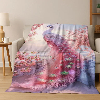 3D Colorful Peacock Romantic Birds Dream Flannel Blanket,Cozy Soft Throw Blanket for Home Bedroom Bed Sofa Picnic Cover Gift Kid