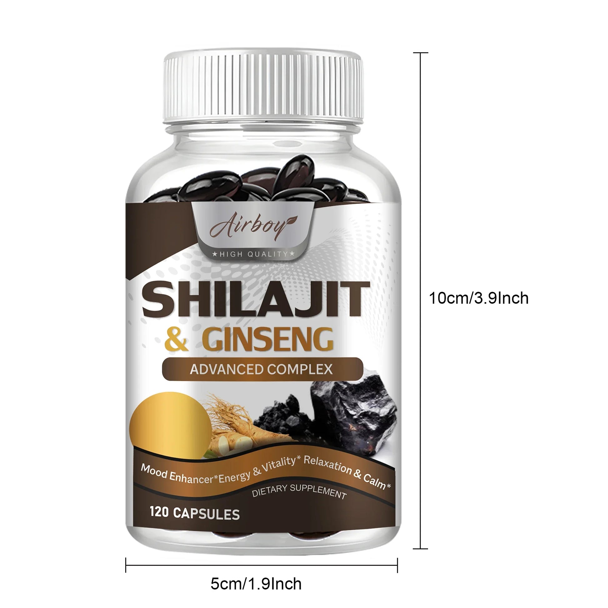 fachgo | Shilajit & Ginseng Supplement - Provides Energy and Endurance, Enhances Brain & Memory, Immune Support - 120 Capsules