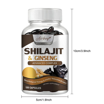 fachgo | Shilajit & Ginseng Supplement - Provides Energy and Endurance, Enhances Brain & Memory, Immune Support - 120 Capsules