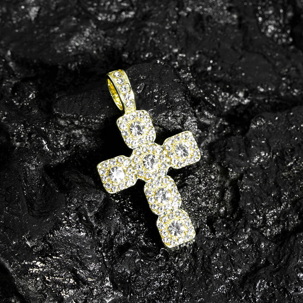 fachgo | 2025 New Hip Hop Cross Pendant Necklace Men 4mm Rhinestone Tennis Chain Iced Sparkling Necklace Women Punk Jewelry Fashion Gift