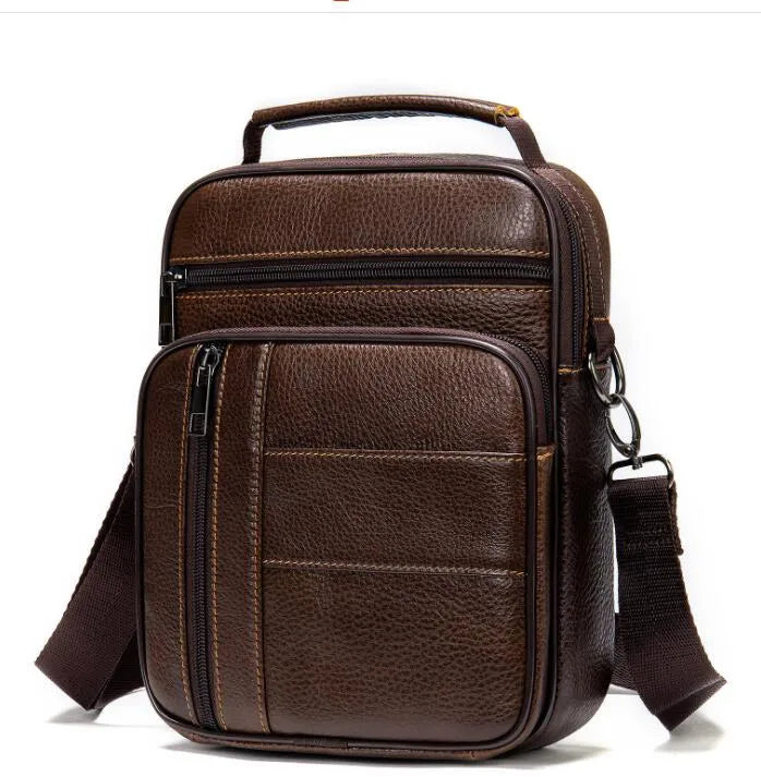 fachgo | Men's Natural Leather Handbag For Tablet Male Genuine Leather Shoulder Bag Small Men Travel Messenger Crossbody Bags Tote