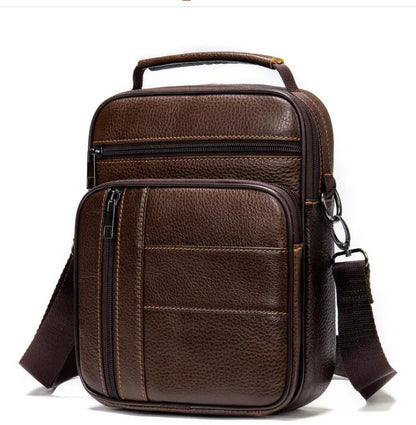 fachgo | Men's Natural Leather Handbag For Tablet Male Genuine Leather Shoulder Bag Small Men Travel Messenger Crossbody Bags Tote