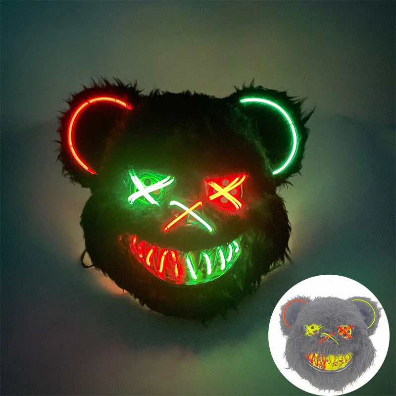 Halloween Light Up Horror Animal Mask LED Luminous Bloody Bear Mask Flashing Neon Cosplay Scary Masquerade Party Mask Supplies