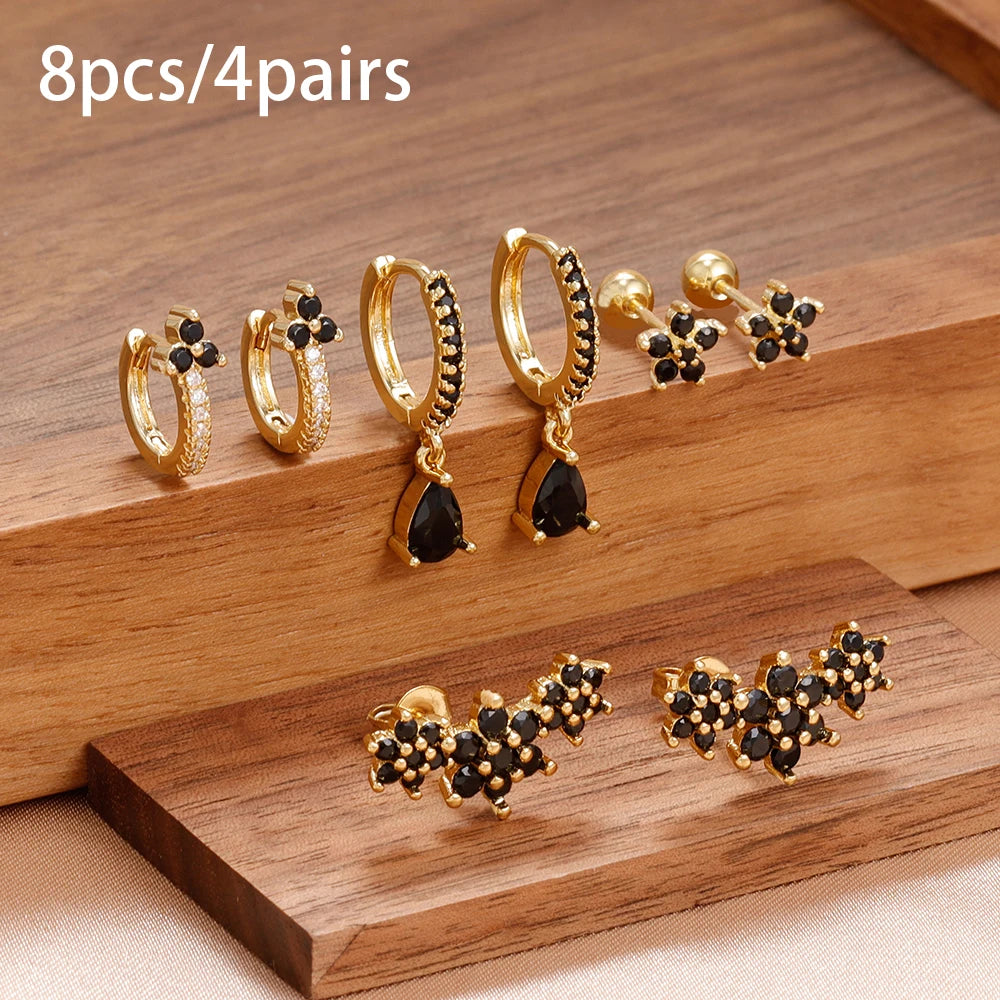 fachgo | 8-Piece Gold-Plated Hoop Earrings Set