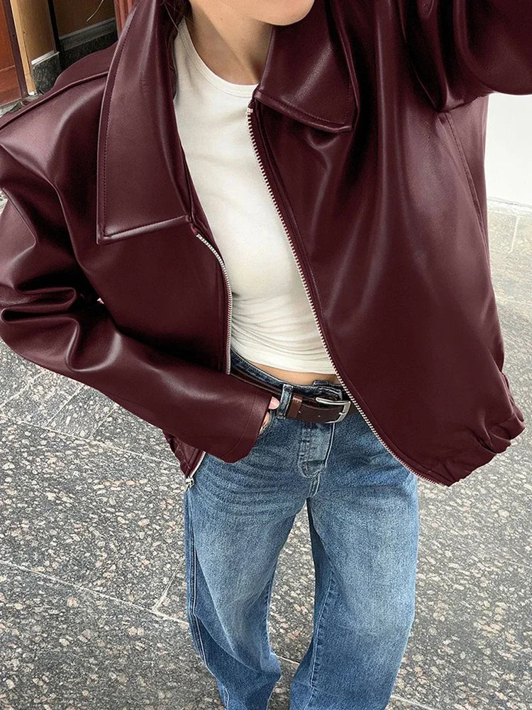 fachgo | Women’s PU Leather Bomber Jacket