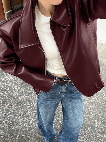 fachgo | Women’s PU Leather Bomber Jacket
